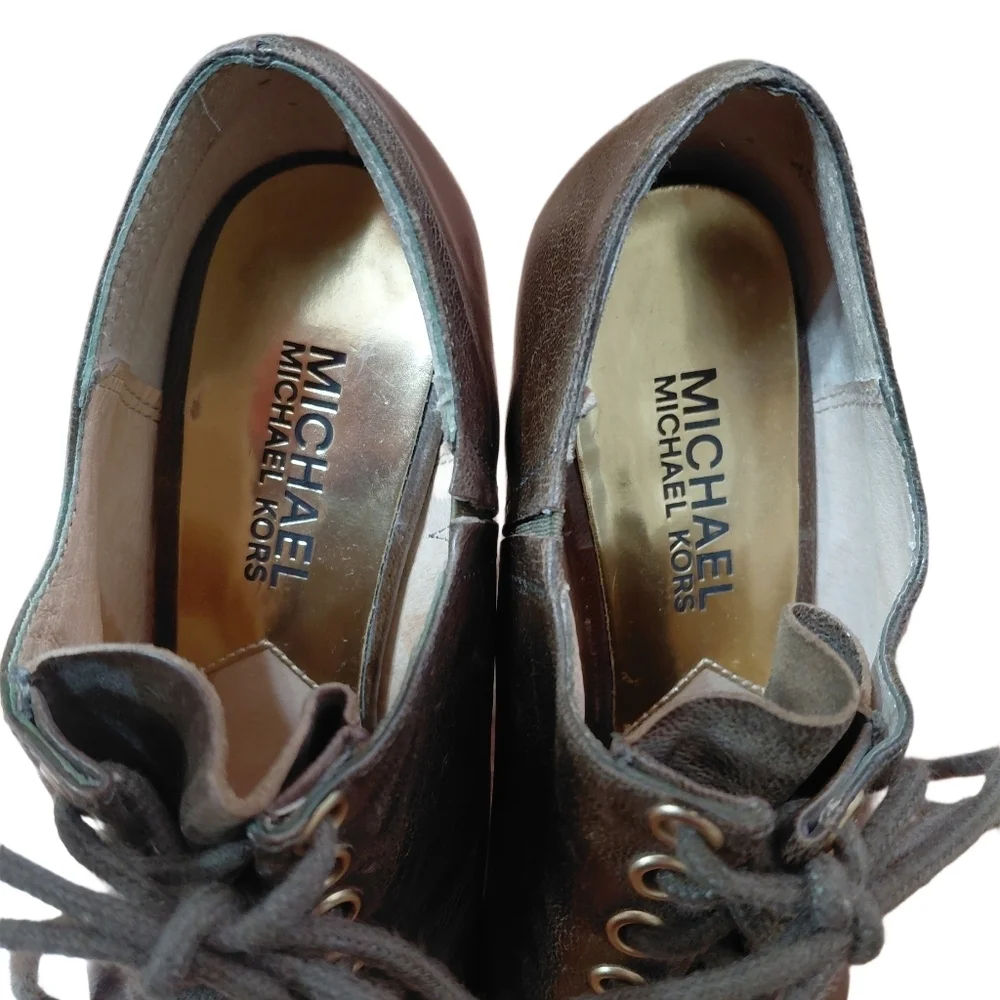 Michael Kors Tatum Brown Lace Up Oxford Peep Toe Platform Heels Size 4 M